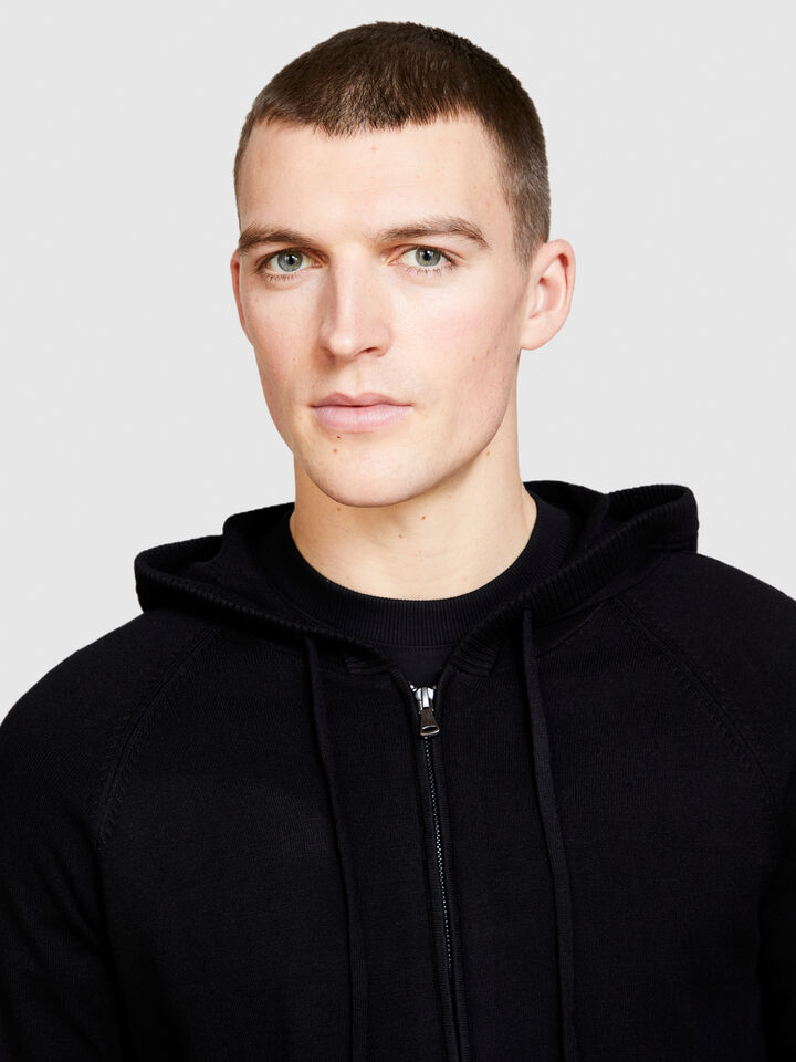 Knit sweatshirt with zip and hood - men's sweatshirts - Black | Sisley image number 5